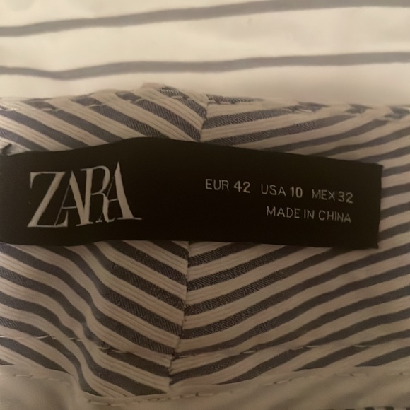 Zara blue white pinstripe cotton blend ankle pants size 10 - Picture 3 of 8
